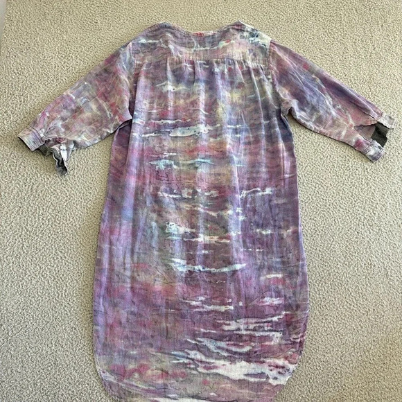 Palma Leone Shirt Dress Womens Medium Tie-Dye Artsy Boho High Low Hem Beach - Picture 12 of 13
